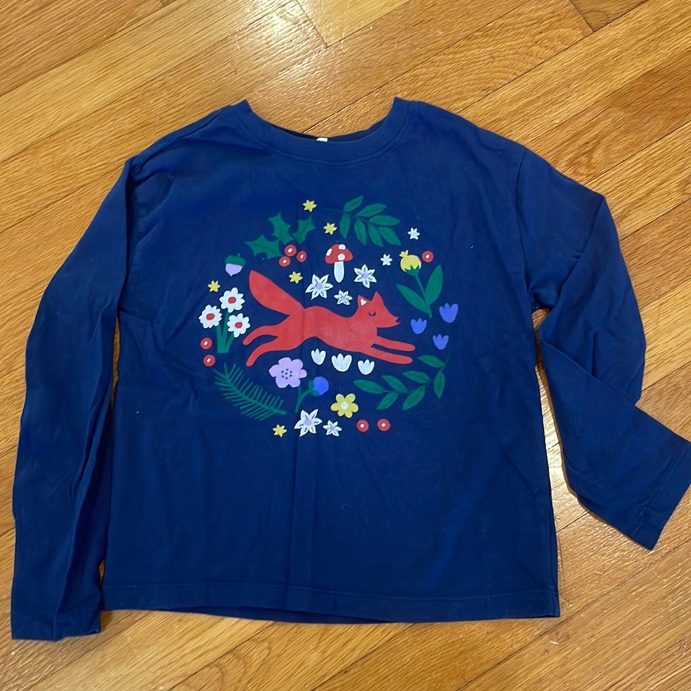 Hanna Andersson Navy fox long sleeve cotton shirt size 6-7 (120)